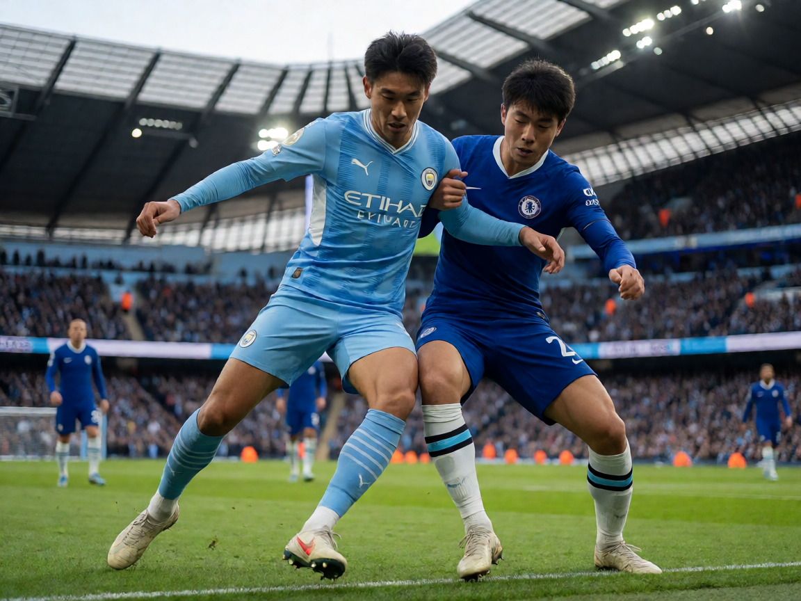 英超第28轮曼城主场迎战切尔西,比赛中激烈的对抗场面